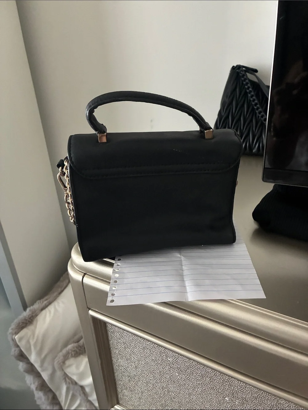 kate spade Black Leather Top-Handle Satchel with Chain Accent